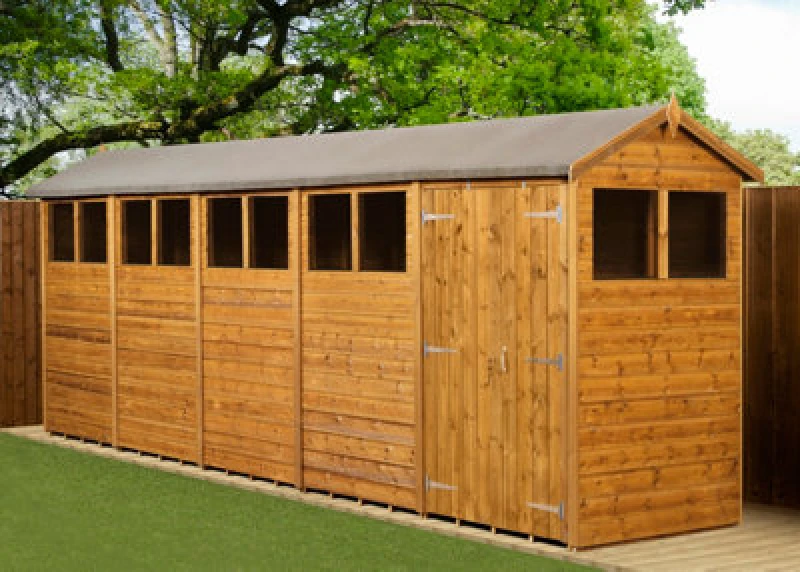 Image of Empire Sheds Empire Modular Apex 4X20 Dipped Treated Tongue And Groove Wooden Garden Shed Double Door Windows (4' X 20' / 4ft X 20ft) (4X20)