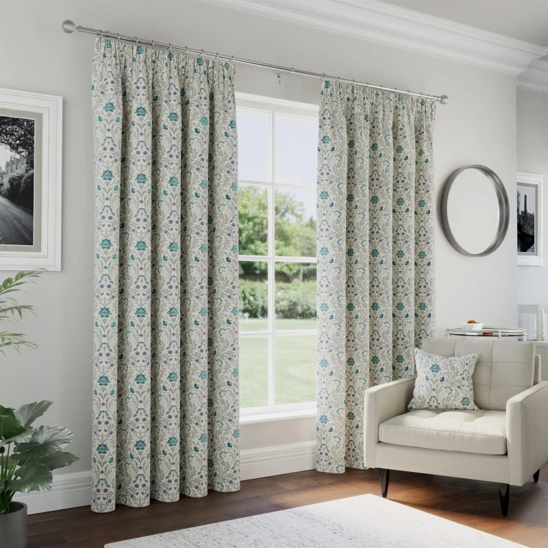 Image of Enhanced Living Cotswold Floral 100% Blackout Tape Top Curtains - Blue Blue 9