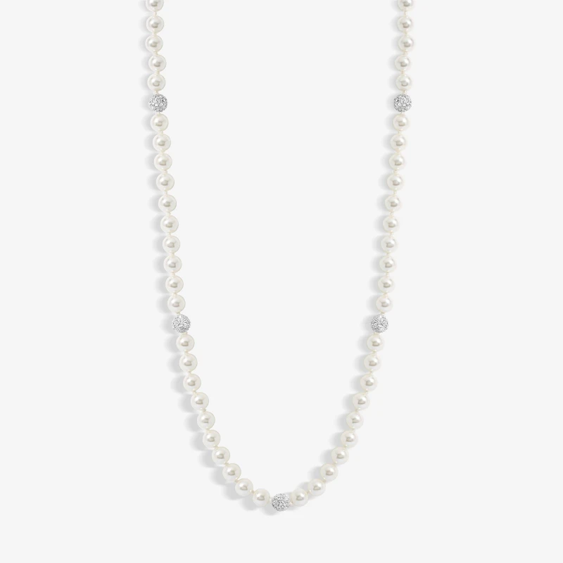 Image of Jon Richard Pearl And Pave Ball Rope Necklace Silver