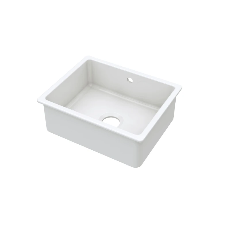 Image of Balterley Fireclay Single Bowl Square Undermount Kitchen Sink Overflow 548mm White