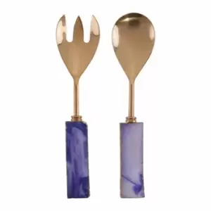 Image of Fifty Five South Blue / Gold Serving Set, Set Of 2, Blue Agate / Gold Finish