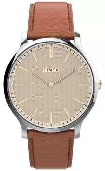 Image of Timex TW2V28200 Gallery Beige Dial Tan Leather Strap Watch