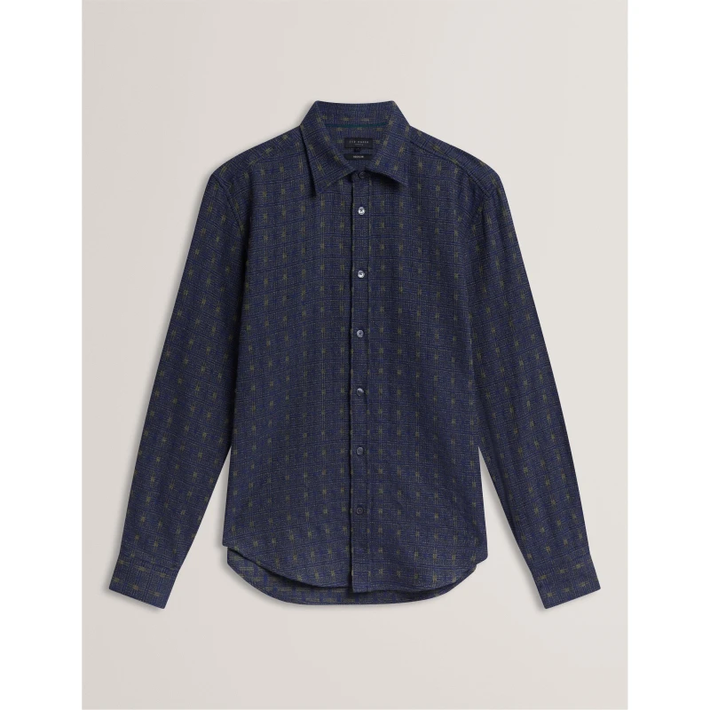 Image of Ted Baker Mens Long Sleeve Shirt Teal-Blue male S (2)