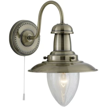 Image of Searchlight Fisherman - 1 Light Wall Light Antique Brass with Seeded Glass Shade, E27