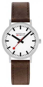 Image of Mondaine Classic 40 Mm Brown Leather Strap White Dial Watch