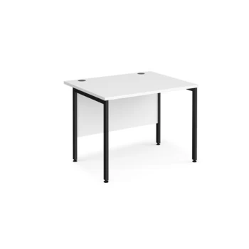 Image of Office Desk 1000mm Rectangular Desk With H-Frame Leg White Tops With Black Frames 800mm Depth Maestro 25