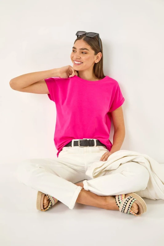 Image of Roman Womens Plain Stretch Cotton Jersey T-Shirt in Pink Size: 16 Pink Female 16