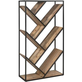 Image of Birlea - Urban Industrial Style Diagonal Zig Zag Shelving Bookcase Unit with Metal Frame