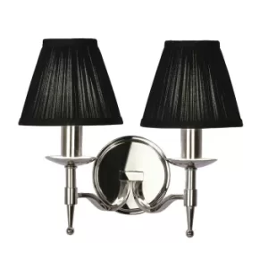 Image of Stanford 2 Light Indoor Twin Candle Wall Light Polished Nickel Plate with Black Shades, E14