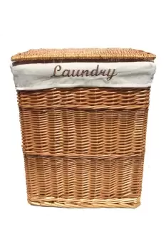 Image of Rectangle Wicker Laundry Basket Cotton Lining Lid Medium 40x29x48 cm
