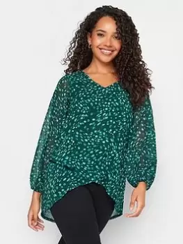 Image of M&Co Abstract Spot Wrap Hem Blouse, Green, Size 14, Women