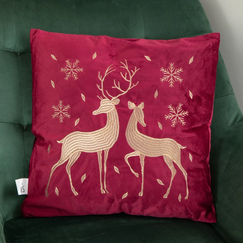 Image of 45 x 45cm Soft Fabric Christmas Reindeer Chair Cushion in Ruby Red