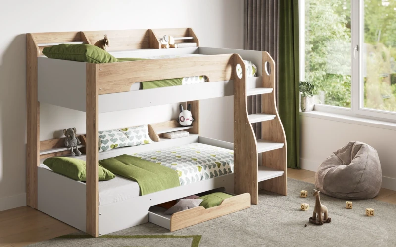 Image of Flair Flick Bunk Bed with Storage in Light Oak Size: Single Light Oak Unisex Single