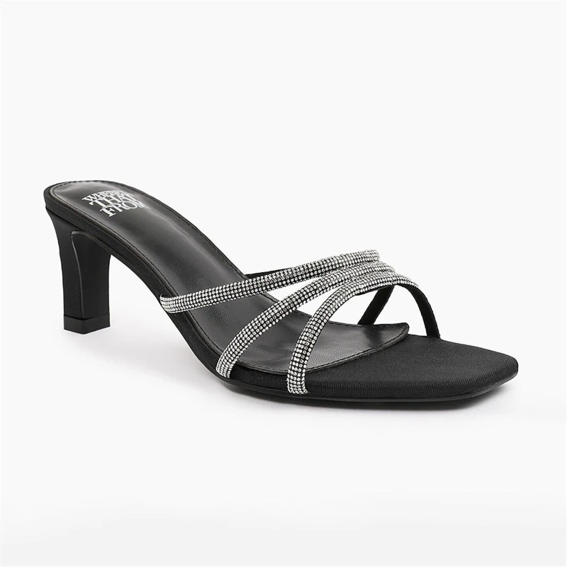 Image of Where's That From 'Remi' Wide Fit Square Toe Low Block Heel With Diamante Strap Detail Black