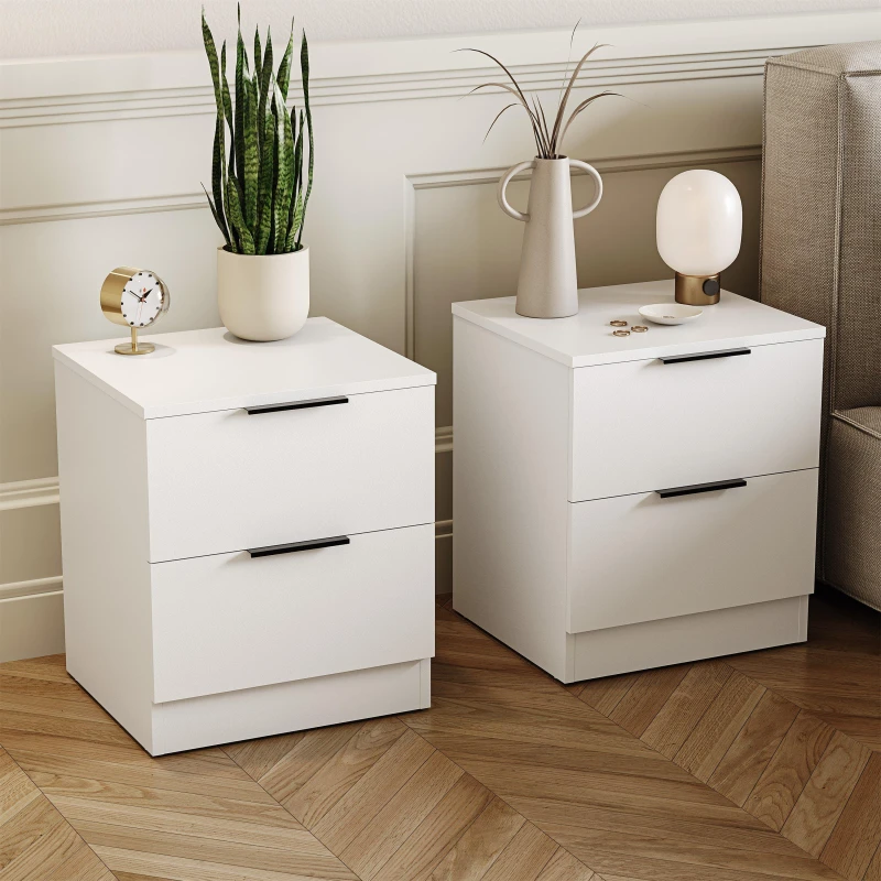Image of Lassic Trega 2 Drawer Bedside Chest Set Of 2 White unisex 2 Drawer