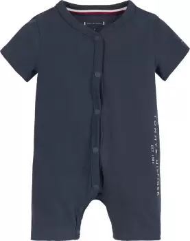 Image of Tommy Hilfiger Newborn Short Sleeve Romper In Twilight Navy - Size 3-6 Months