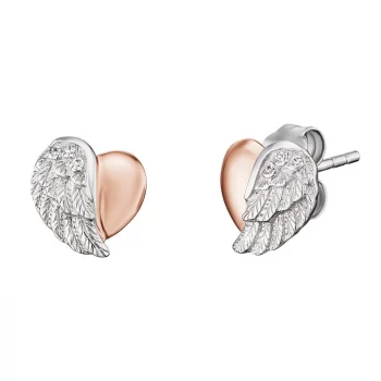 Image of Angel Whisperer Silver & Rose Gold Heart Wing Stud Earrings