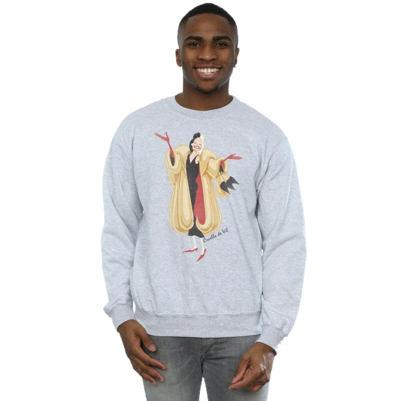 Image of Disney Men 101 Dalmatians Classic Cruella De Vil Sweatshirt in Grey Size: Small Grey S Male 5057245582230