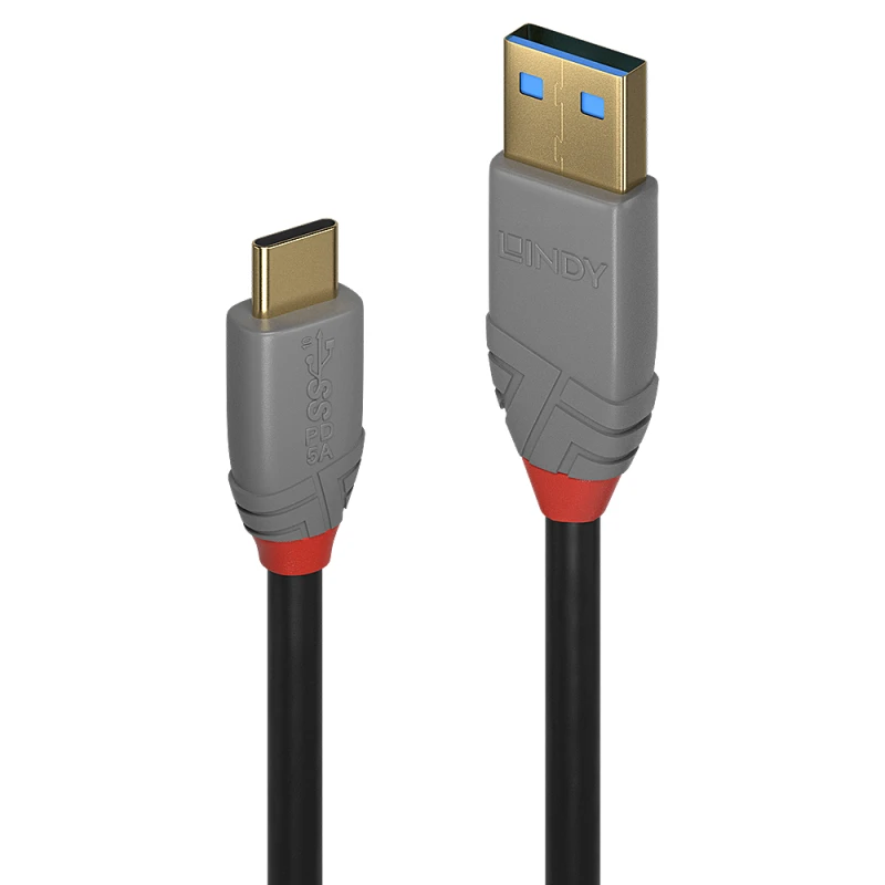 Image of Lindy 2m USB 3.2 Type A to C Cable. 10Gbps. 5A. PD. Anthra Line