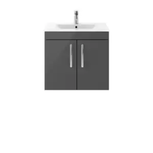 Image of Nuie Athena 600 Wall Hung 2-door Vanity & Minimalist Basin - Gloss Grey