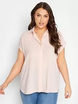 Image of Yours Collared Short Sleeve Shirt - Pink, Size 30-32, Women