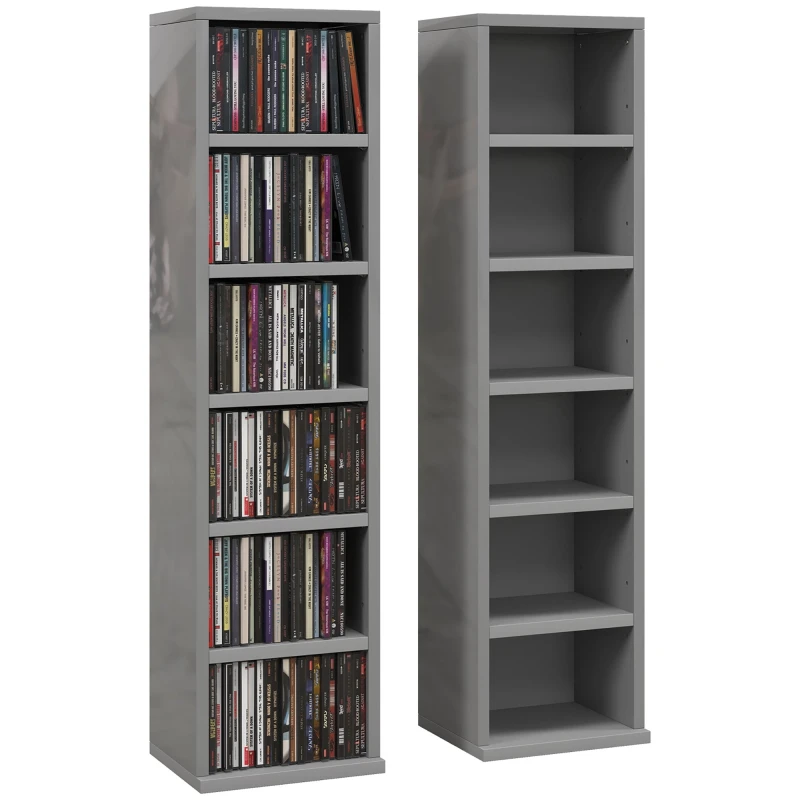 Image of HOMCOM Set Of 2 Cd Storage Units With Adjustable Shelves, High Gloss Grey 833-872V01GY