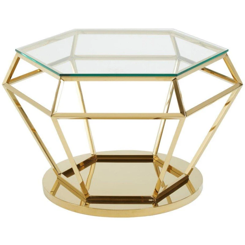Image of Premier Housewares Sturdy Large Gold Finish Diamond End Table, Prismatic Design Sitting Room Side Table, Distinctive Side Table Gold