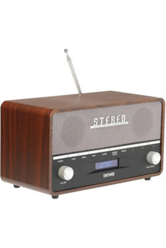 Image of Denver Vintage Style DAB+ FM - Bluetooth - AUX In - Clock - Wood Cabinet - Mains or Battery in Dark Brown Dark Brown Unisex