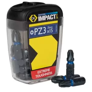 Image of CK Tools T4560 PZ3D15 Blue Steel Impact Screwdriver Bit 25mm PZ3 B...