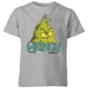 Image of The Grinch Face Kids Christmas T-Shirt - Grey - 3-4 Years