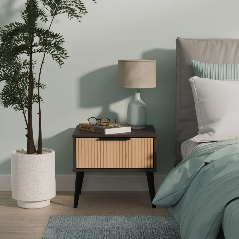 Image of Ready Assembled 2 U Fuji 1 Drawer Bedside (Ready Assembled) in Grey Grey Unisex