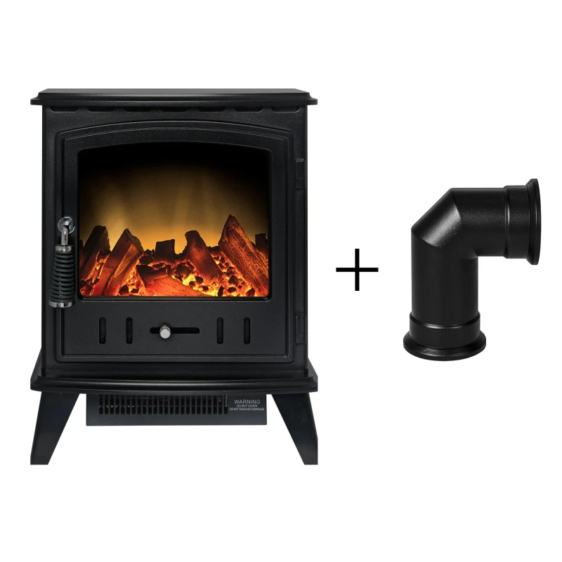 Image of Adam Fires & Fireplaces Adam Aviemore Electric Stove in Black with Angled Stove Pipe Black