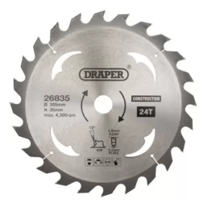 Image of Draper TCT Construction Circular Saw Blade, 305 x 30mm, 24T