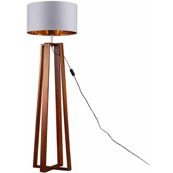 Image of Beltan 4 Leg Floor Lamp in Dark Wood with Reni Shade - Grey & Gold - No Bulb