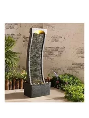 Image of Teamson Home Curved Water Fountain Indoor Conservatory Garden Slate With Lights