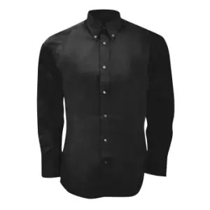 Image of Kustom Kit Mens Long Sleeve Tailored Fit Premium Oxford Shirt (15.5inch) (Black)