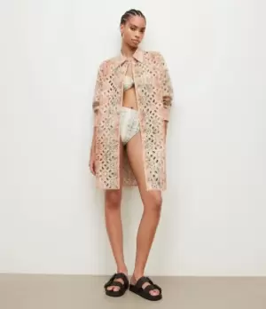 Image of AllSaints Womens Inez Marea Broderie Shirt Dress, Soft Green, Size: 6