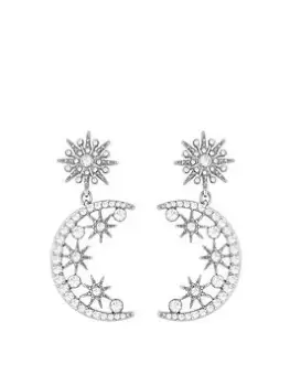 Image of Mood Silver Crystal Starburst Crescent Drop Earrings, Silver, Women
