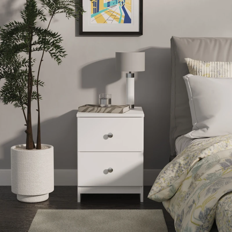 Image of Welcome Furniture Ready Assembled Yarmouth 2 Drawer Bedside Cabinet In White & White YAR005WGW
