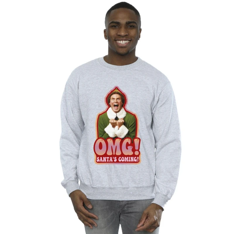 Image of Elf Elf Men Santa's Coming Sweatshirt in Grey Size: Small Grey S Male 5063283845466