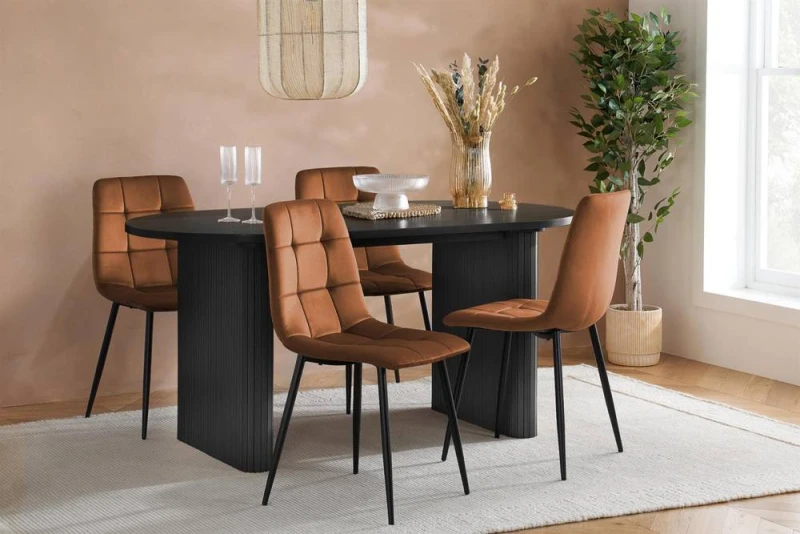 Image of Birlea Axel Oval Fluted Dining Set Table With 4 Chairs Multicolor Unisex