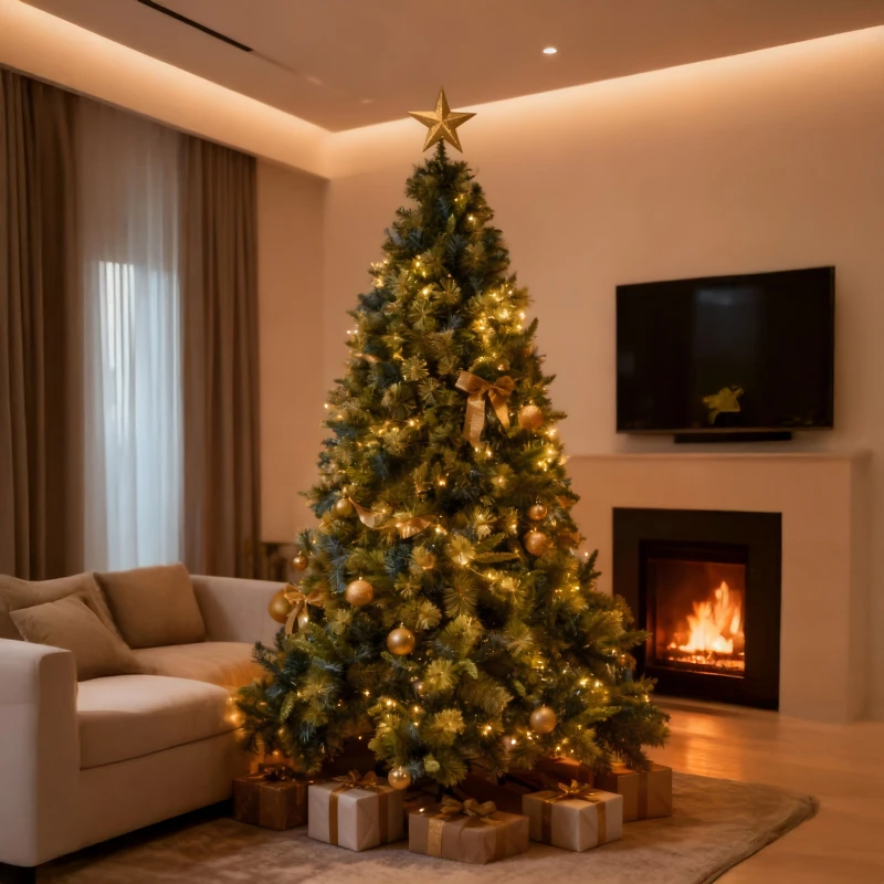 Image of Shatchi 6FT Pre-Lit Kentucky Pine Luxurious Artificial Green Christmas Tree With Long life Energy Saving Warm White LED Lights Green