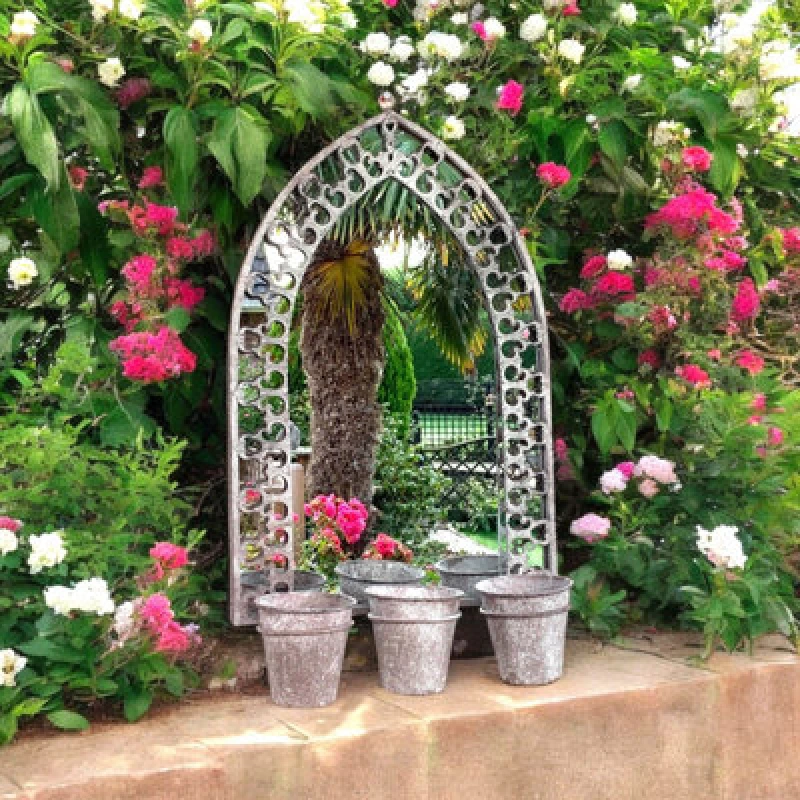 Image of 78Cm Rusty Wall Mirror With Triple Planter