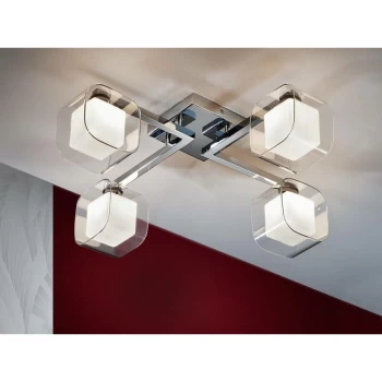 Image of Schuller Cube - 4 Light Flush Ceiling Light Chrome Glass, G9