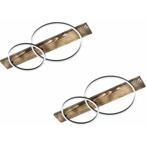 Image of Loops - 2 pack Wall Flush Ceiling Light Black & Rustic Wood Shade White Plastic led