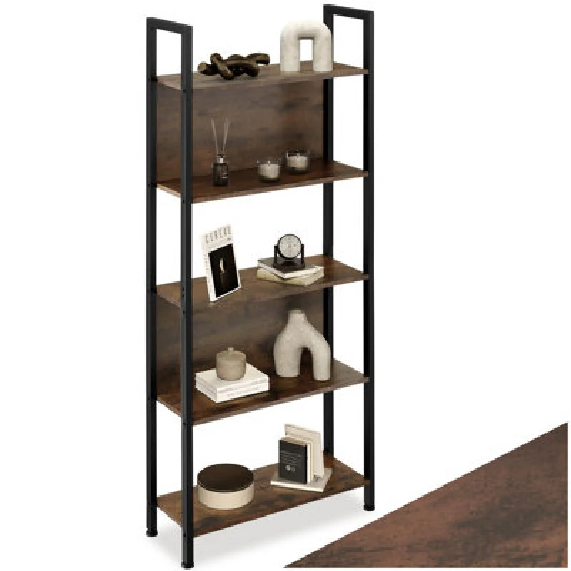 Image of Tectake Free-Standing Presentation Shelf Westport With 5 Shelves - Industrial Wood Dark, Rustic