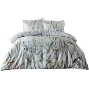 Image of Paoletti Aaliyah Botanical Duvet Cover Set (Single) (White/Green/Grey) - White/Green/Grey