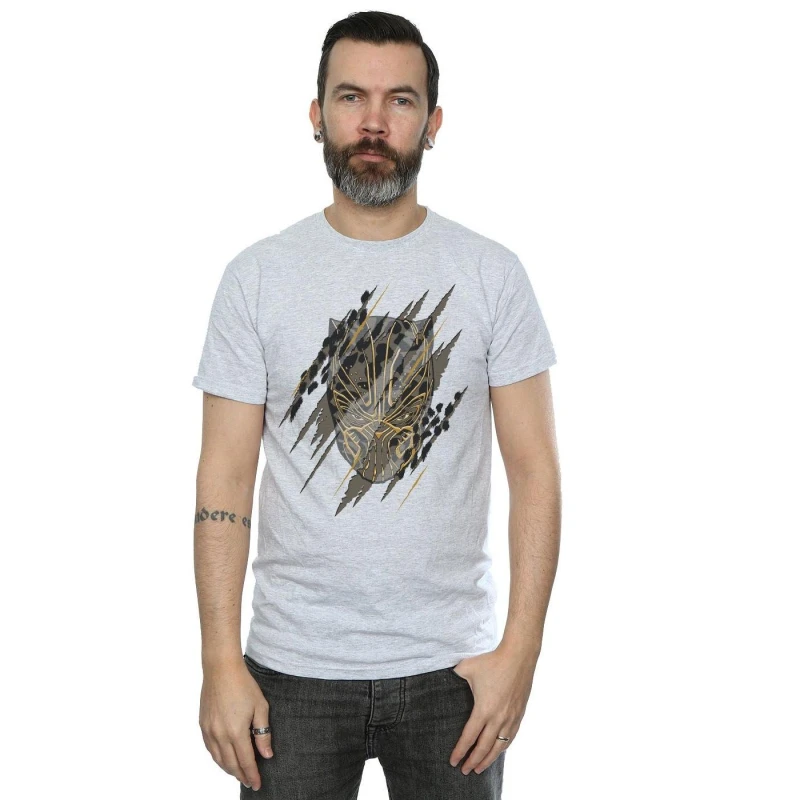 Image of Marvel Marvel Men Black Panther Gold Head T-Shirt in Grey Size: Small Grey S Male 5057736576571