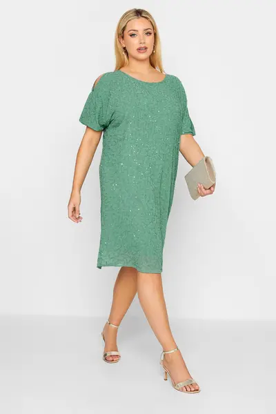 Image of Yours Embellished Shift Dress Pale Green