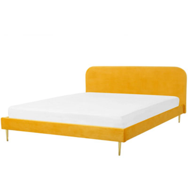 Image of Beliani Bed Velvet Flayat 180 X 200 Cm (Eu Super King) Yellow
